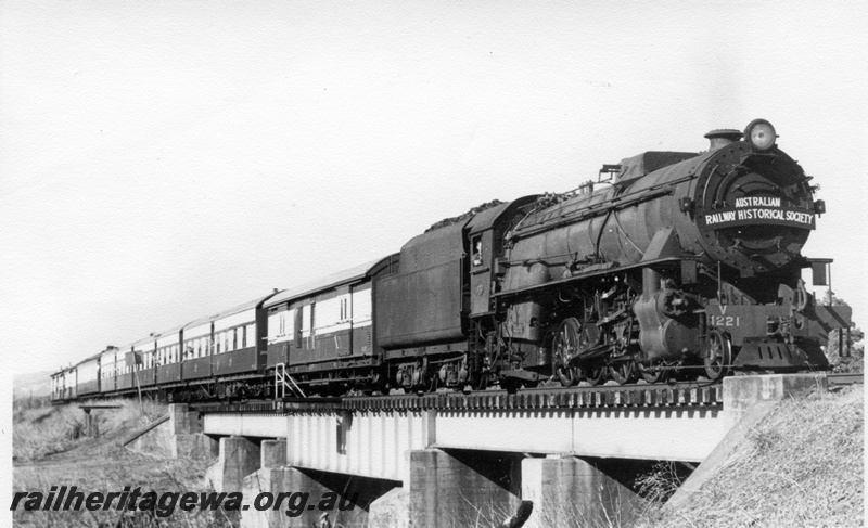 P17921
2 of 2 ARHS Tour to Pinjarra, V class 1221, on tour train, with 