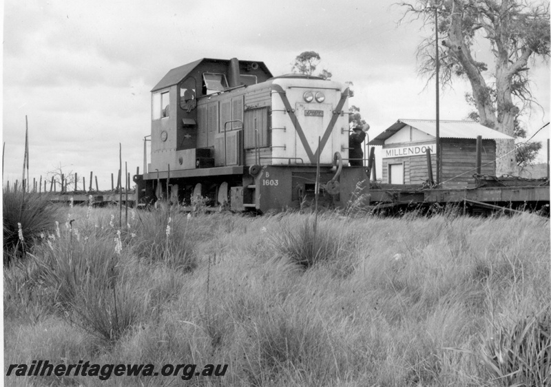 P17922
B class 1603, station building, Millendon, MR line, c1968
