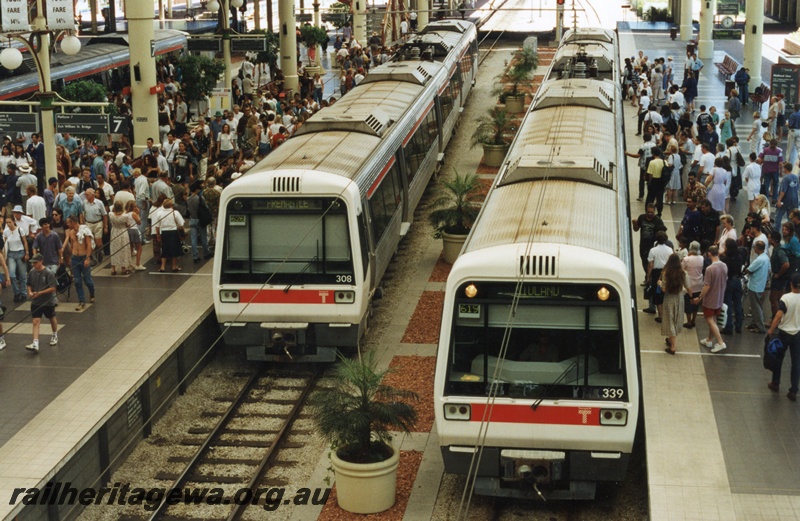 P17956
3 of 4 EMUs at Perth Station, AEB class 308 with 