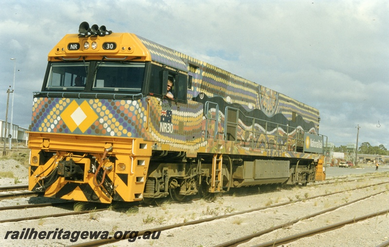 P18036
NR class 30, in indigenous livery, Kewdale, front and side view
