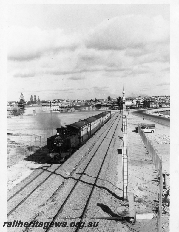 P18407
4 of 5 images of DD class 592 on ARHS tour train to Wellard, loco front first heading train, distant signal, front and side view 
