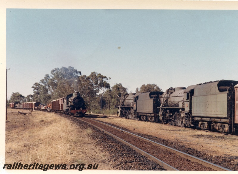 P18531
PR class 523, on No 17 goods train, crossing V class 1210 and V class 1221, on No 16 goods train, Popanyinning, GSR line
