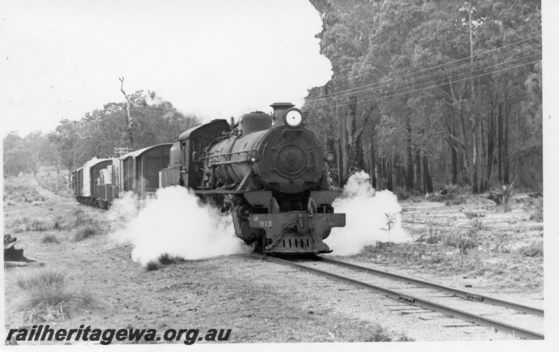 P18573
W class 913, opening steam cocks, on goods train, Lowden Queenwood section, DK line
