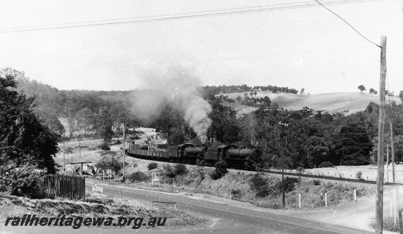 P18597
W class 937, W class 917, on ballast train, level crossing, near Bridgetown, PP line
