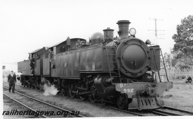 P18609
DD class 592 and DM class 587, coupled bunker to bunker, on ARHS tour to Coolup, SWR line, side and front view
