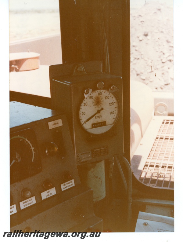 P18747
Mount Newman (MNM) M636 class 5471 inside cab right hand side (drivers console) and Hasler recorder.
