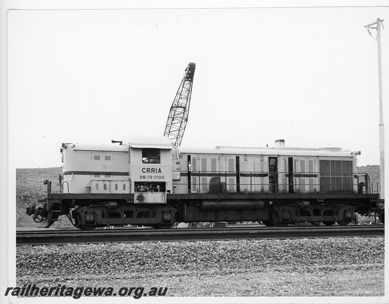 P18811
Cliffs Robe River (CRRIA) RSC-3 class 1700 at Cape Lambert workshops. Former NSWGR 40 class 4006. Side view of locomotive. 
