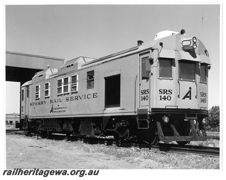 P18815
Hamersley Iron (HI) Sperry Rail Services rail flaw test vehicle SRS 140 at Dampier, built from a surplus R-33 New York City Subway car shell
