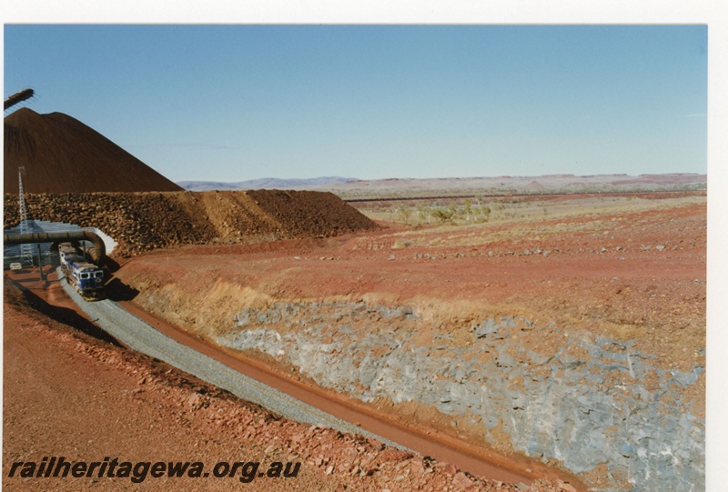 P18847
BHP iron Ore(BHPIO) first 240 ore train departing Yandi loadout tunnel. See also P18851
