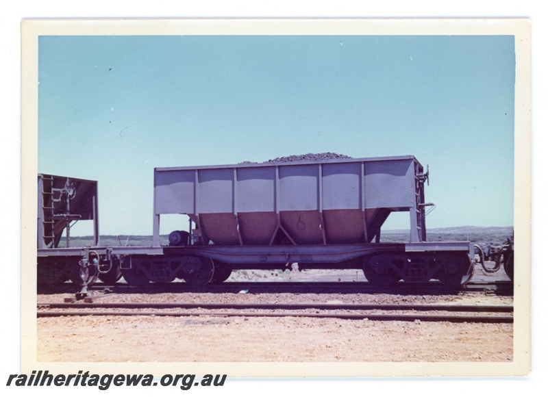 P18876
Goldsworthy Mining (GML) Iron Ore Car 6. Designed by A E Goodwin and built by Tomlinson Steel Welshpool, WA. They have load capacity of 74.1 tonnes.
