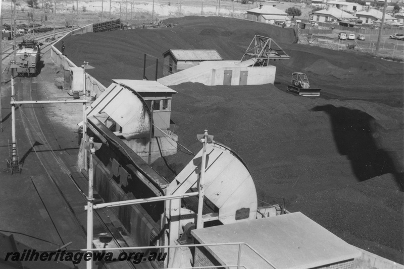 P19021
SEC loco No. 1, rotary tippler, East Perth Power Station, elevated view along the track.
