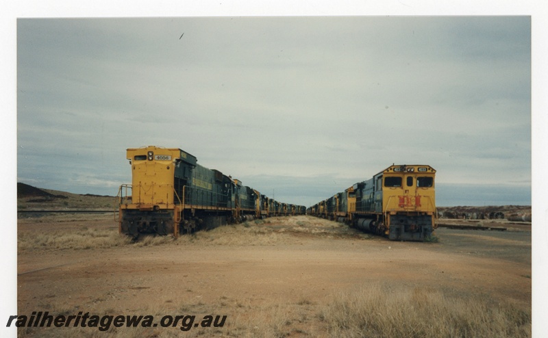 P19038
Hamersley Iron (HI) written off Alco locomotives at 7 Mile Dampier. 
