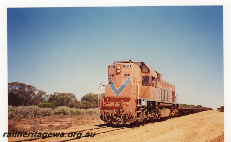 P19080
Westrail AB class 1534 hauling rail train near Perenjori. EM line.
