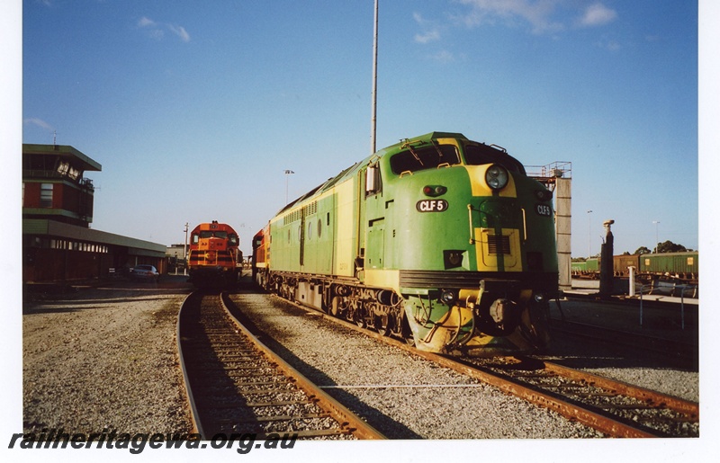 P19089
Australian Western Railway (AWR) CLF class 5 (ANR green/yellow livery) at West Kalgoorlie. 
