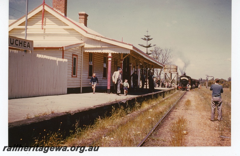 P19117
Muchea Station - Midland Railway (MRWA) C class locomotive taking water in background. MR line.
