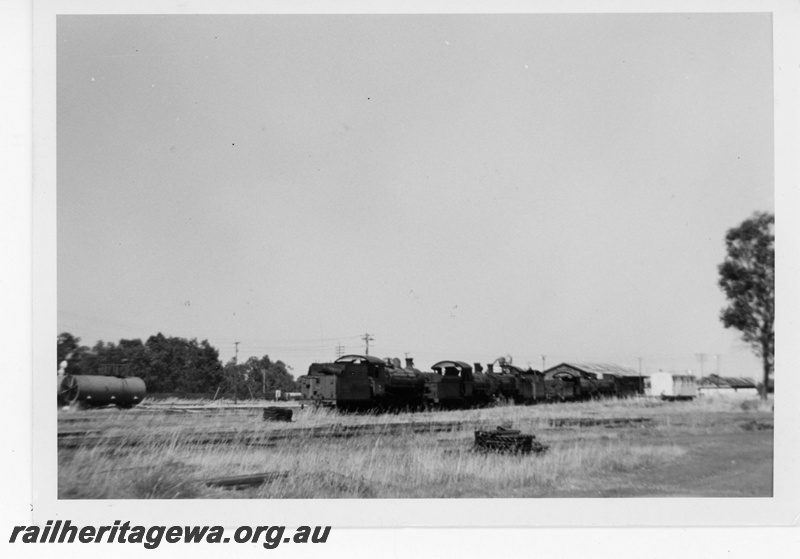 P19207
P class steam loco, F class steam locos, awaiting scrapping, van, tank, ex MRWA depot, Midland, ER line
