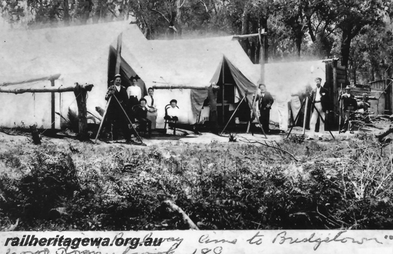 P19614
Donnybrook - Bridgetown Railway construction -surveyors camp. PP line 
