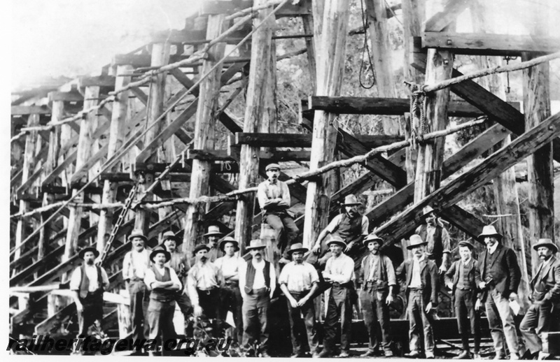 P19616
Bridgetown -Blackwood River trestle bridge construction crew. PP line.
