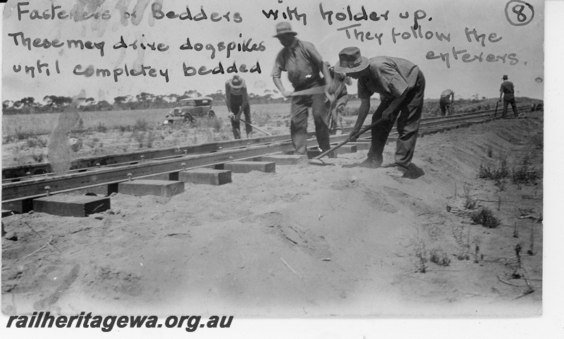 P19666
Installing dog spikes. Location unknown. 
