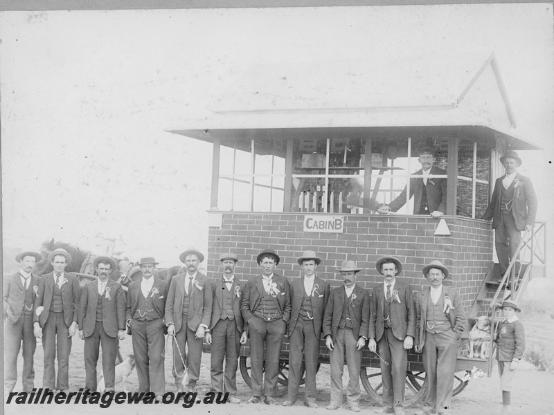 P19674
Kalgoorlie - 8 Hour Day celebration. Mock up of Kalgoorlie B Cabin built by R. Krauth Goods Foreman Boulder City. EGR line.
