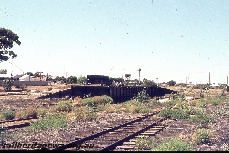 P19752
Coal stage, water tower, semaphore signals, tracks, houses, Wyalkatchem, GM line
