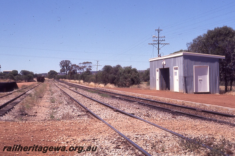 P19772
Station building, platform, tracks, loading ramp, Spring Hill, ER line, view of tracks passing station
