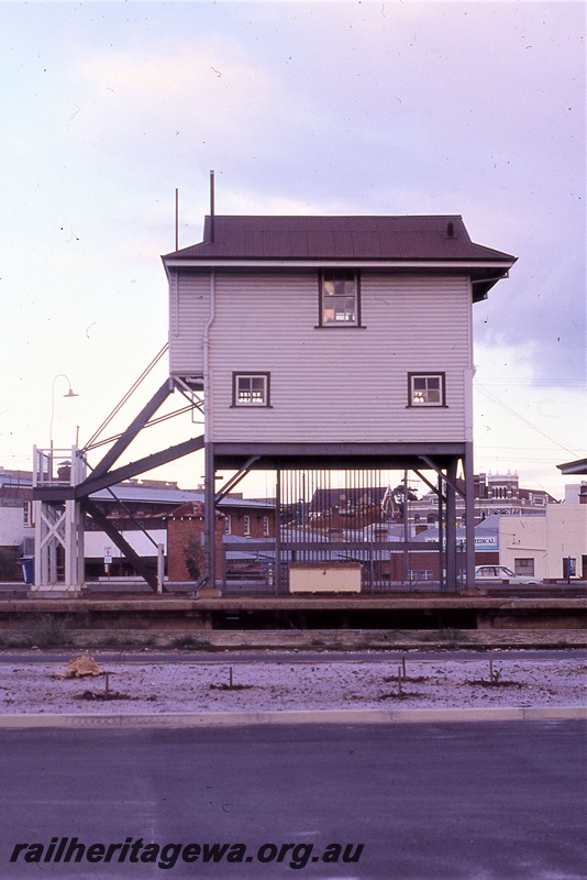 P19832
Signal box, platform, Subiaco, ER line, view from adjacent roadway
