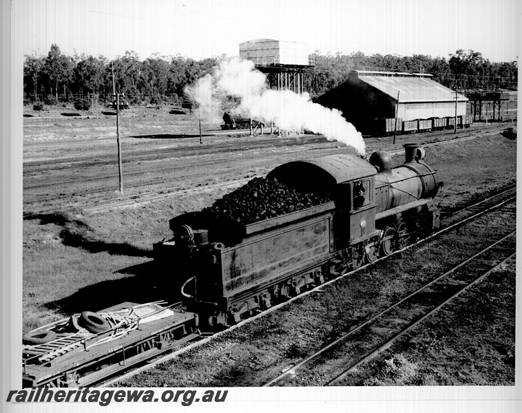 P20092
FS class 460, NS class 2376 shunter's float, steam loco, water tower, yard, shed, rake of wagons, sidings, rear and side view 
