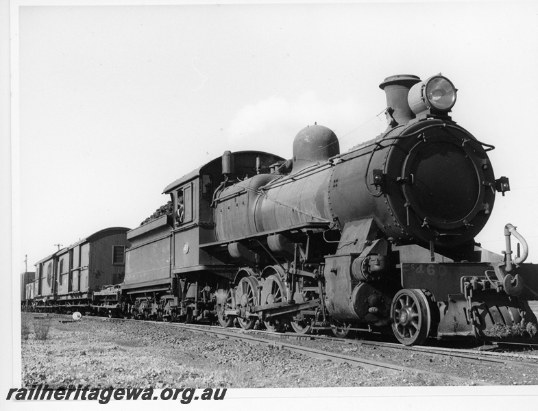 P20093
FS class 460, on goods train including vans and wagon, point lever, side and front view 
