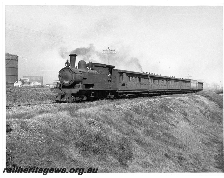 P20140
N class 70, on suburban passenger service, tanks, Bunbury bridge, SWR line, front and side view
