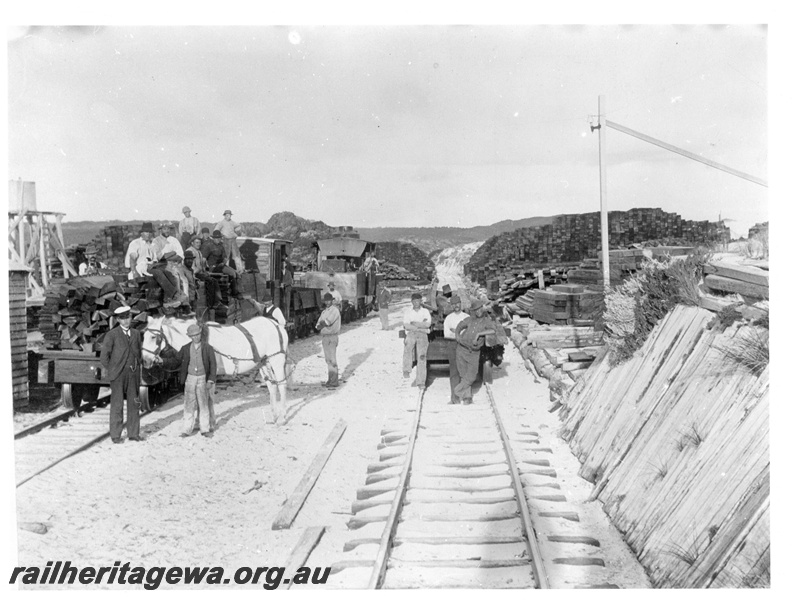P20208
Loading sleepers onto rail wagons. Horse in foreground. Unknown location.
