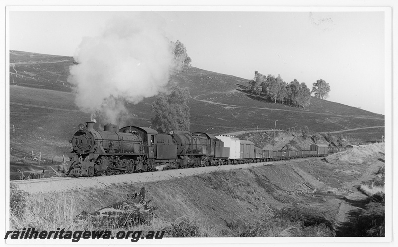 P20227
W class 940 leading unidentified S class on goods train. PP line.
