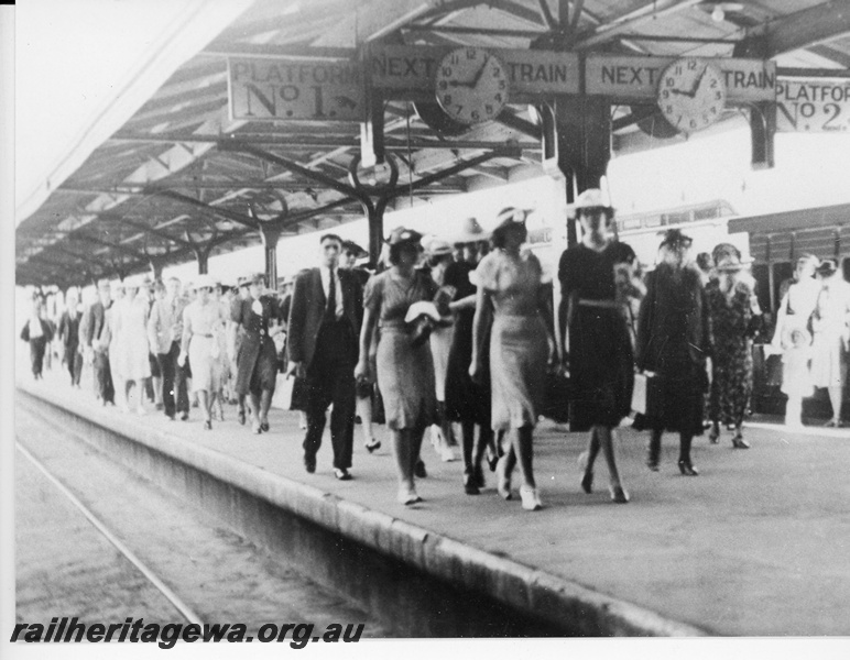 P20300
Perth Railway Station - passengers leave from trains arriving on platforms 1 and 2. ER line.
