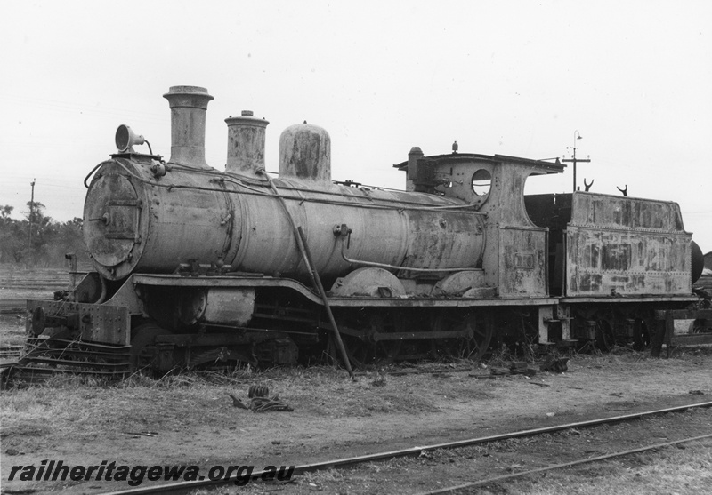 P20377
Midland Railway Company of WA Ltd (MRWA) B class 6 at company's Midland Junction (later Midland) shed. Loco in poor condition prior to removal for display in Geraldton.
