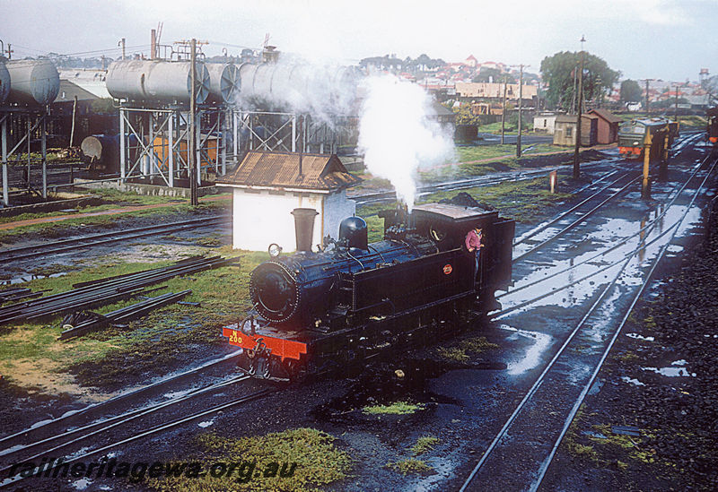 P20417
N class 200 at East Perth locomotive depot. All green X class in background. ER line.
