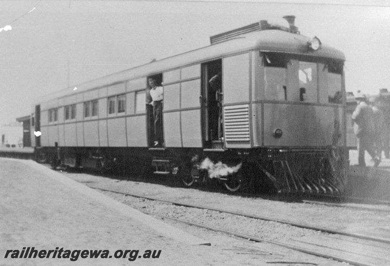 P20432
ASA class steam rail car on trial  to Pinjarra. SWR line.
