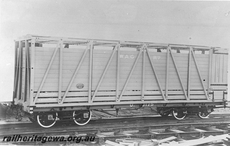 P20557
T class 3175 bogie cattle wagon, built by Stableford's, end and side view
