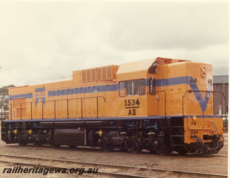 P20698
AB class 1534, in orange and blue livery without white stripe, Midland Workshops, ER line, side and end view

