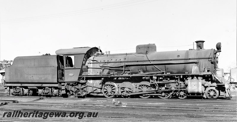 P20799
W class 926 at East Perth locomotive depot. Side photo of locomotive. 

