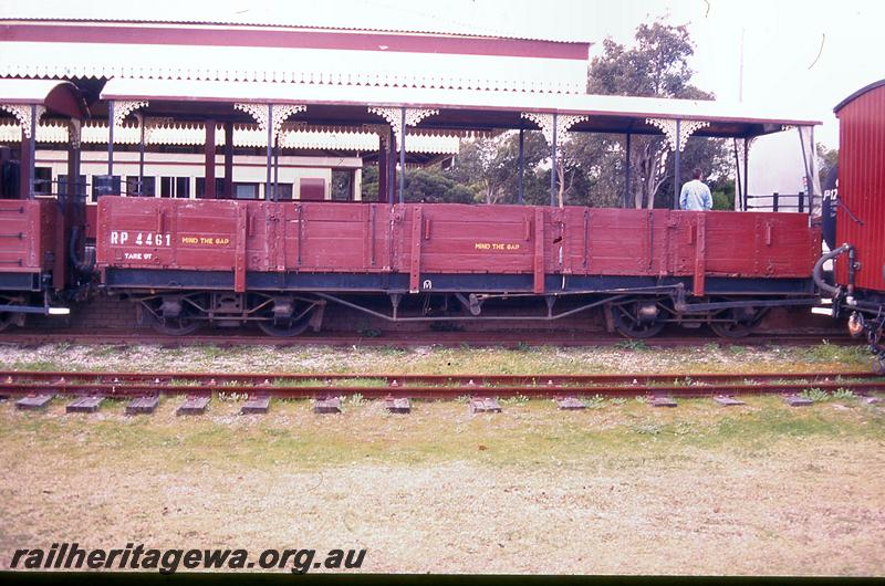 P21032
Bennett Brook Railway RP class 4461, ex WAGR four door R class bogie open wagon modified to carry passengers, Whiteman Park, side view
