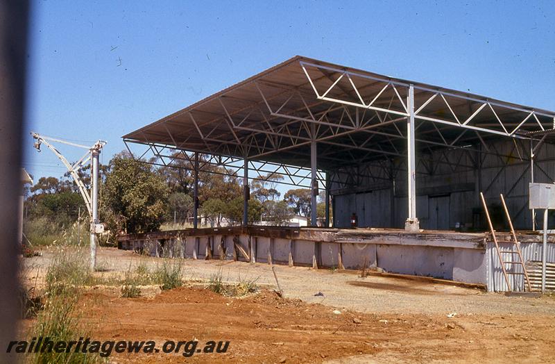 P21057
2 of 2 views of the closed and abandoned Shell fuel depot at Goomalling, view along the loading platform. Note the small hand crane in the yard.
