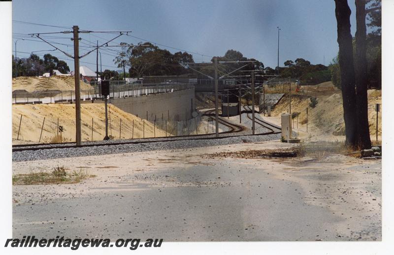 P21070
New trackwork , Axon street overpass, Subiaco, view looking towards Perth.
