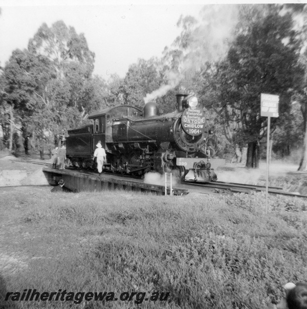 P21158
FS 399, turntable, Chidlow, ER line, on an ARHS tour train, side and front view
