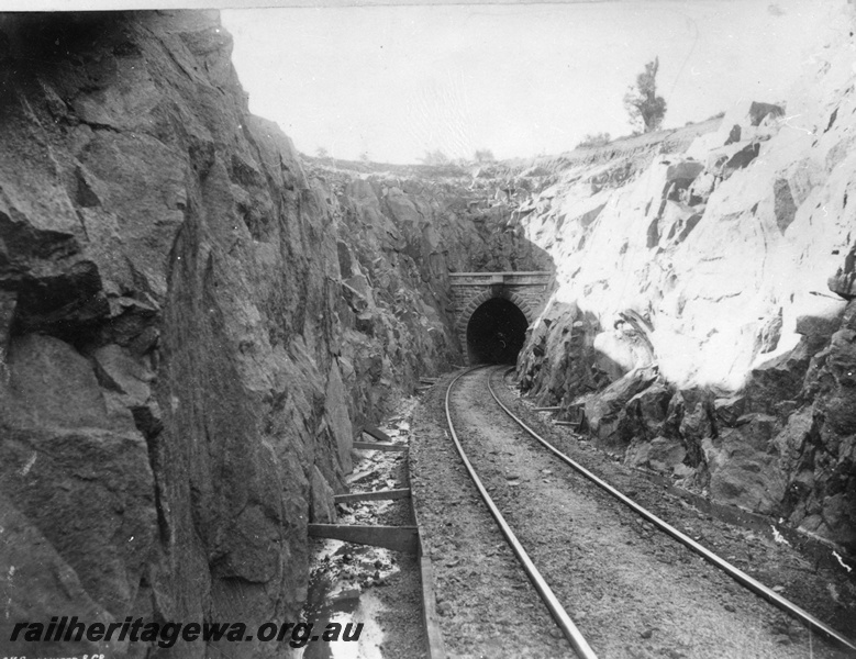 P21161
Western tunnel portal of the Swan View tunnel, ER line, view along the track towards the tunnel
