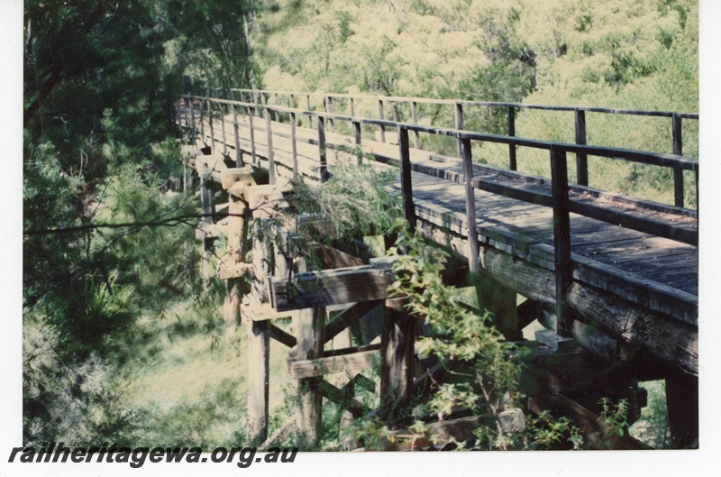P21206
Wooden trestle bridge over Margaret River, BB line, view from end of bridge, c1980s
