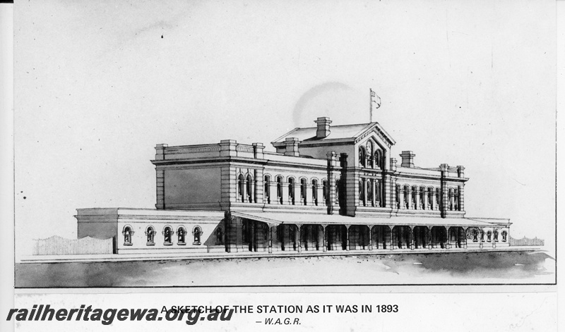P21245
Perth Railway Station - 1893 sketch of station. ER line
