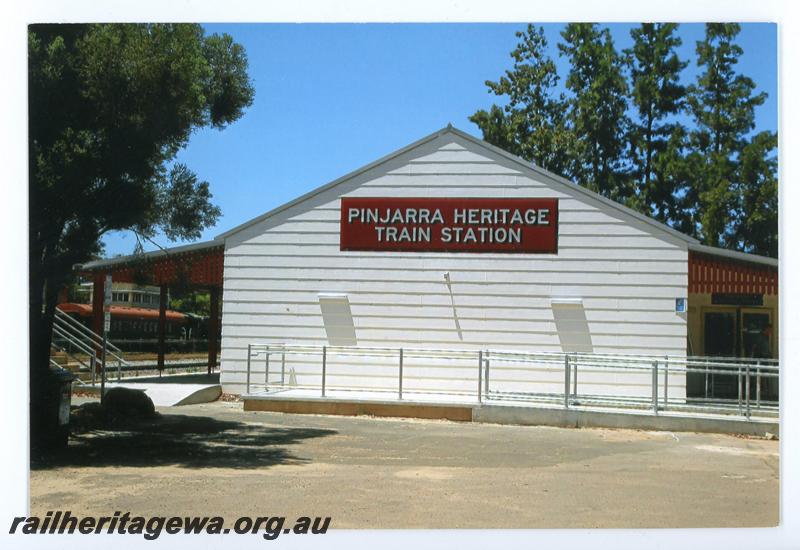 P21440
Pinjarra Heritage Train Station building, disabled ramp, nameboard, Pinjarra, SWR line, view from carpark 
