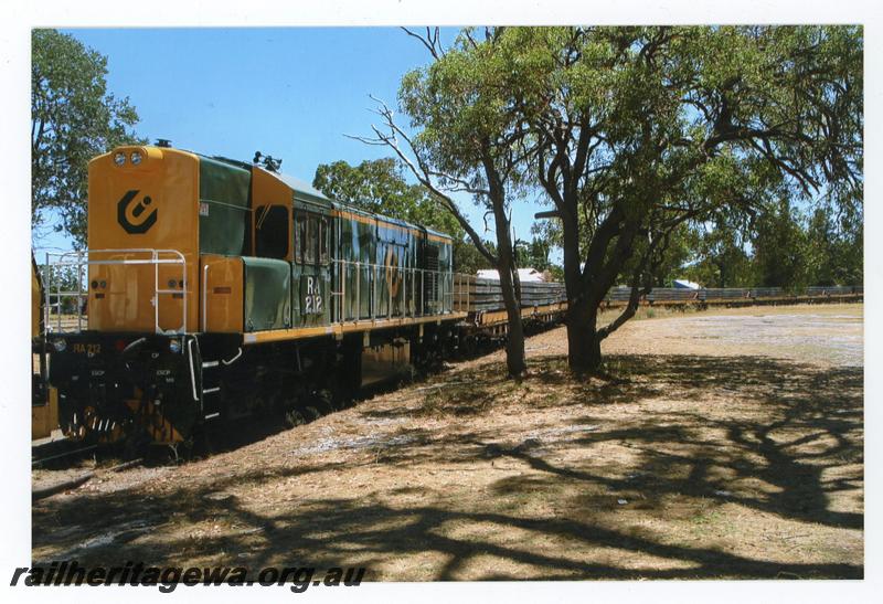 P21459
Qube Logistics RA class 212, on concrete sleeper train in siding, Yarloop, SWR line, front and side view
