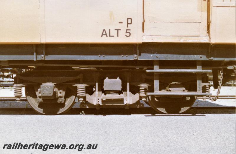 P21486
ALT class 5 Track Recorder Car, ex ASA class 445 Sentinel-Cammell steam rail car, Westrail orange livery, Forrestfield, ex non powered bogie, side view
