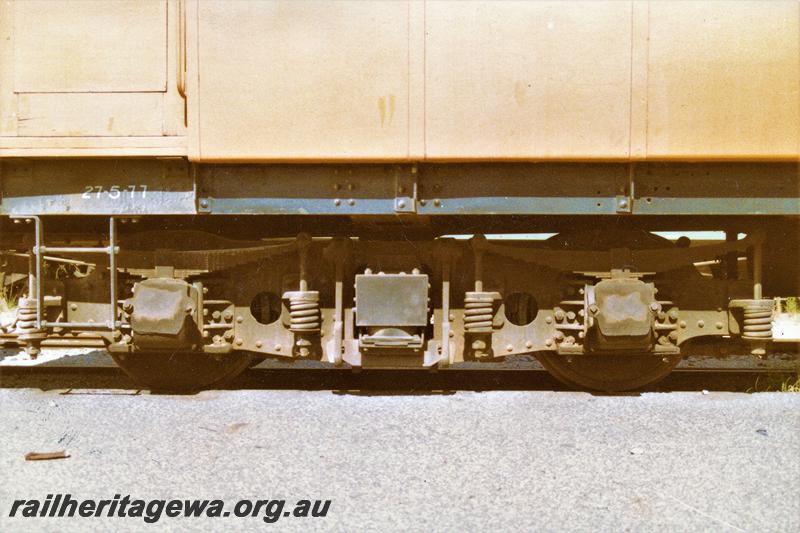 P21487
ALT class 5 Track Recorder Car, ex ASA class 445 Sentinel-Cammell steam railcar, Westrail orange livery, Forrestfield, ex powered bogie, side view
